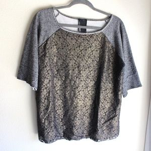 DOLAN Gold Metallic Lace Tee